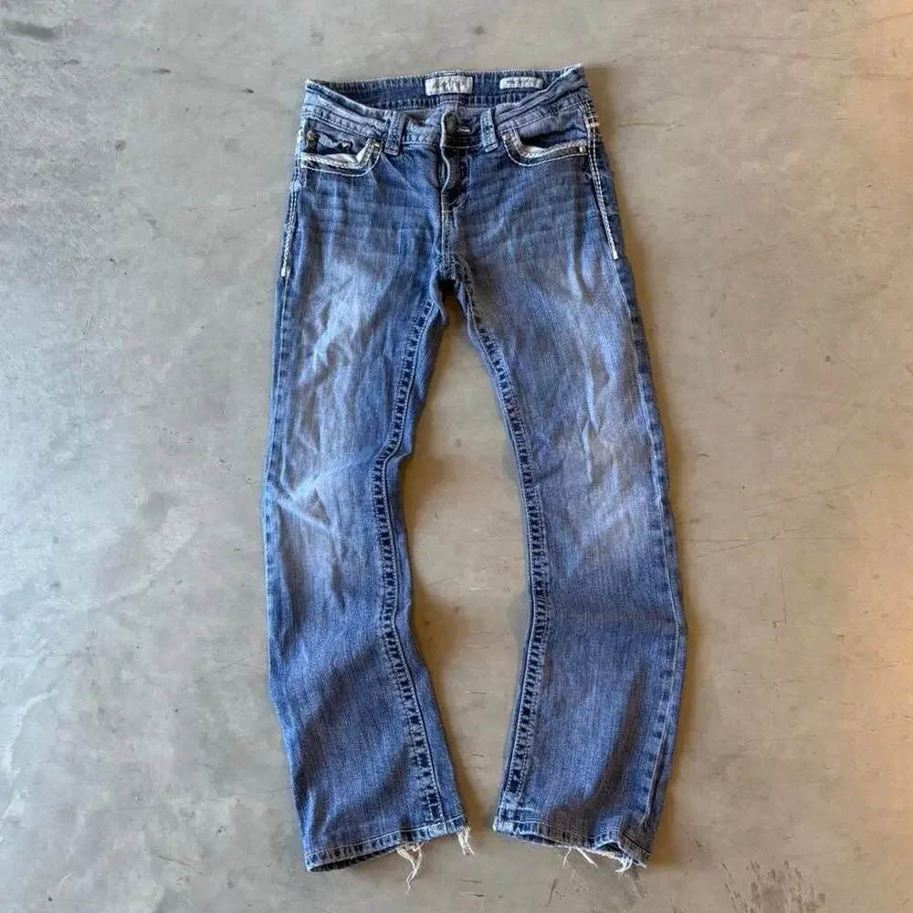 y2k faded washed bootcut flared distressed jeans